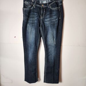 Hydraulic 14W Lily Slim Straight Embellished Pocket Denim Blue Jeans Women's